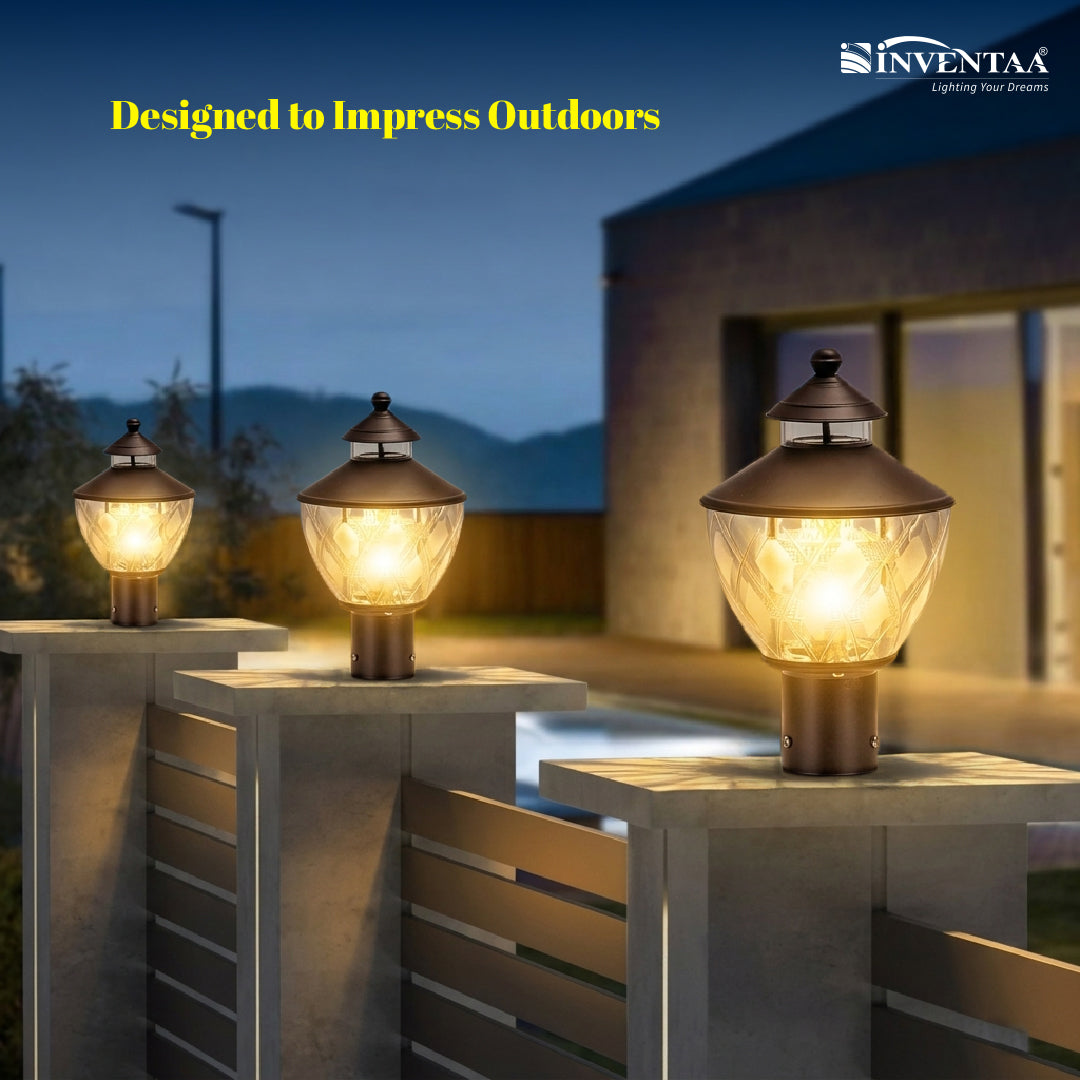 Kitty 10W Fancy Outdoor Gate Light — 3-in-1 LED (Cool-Warm-Neutral) | Waterproof Decorative Gate Pillar Lamp for Home Compound Wall | Inventaa