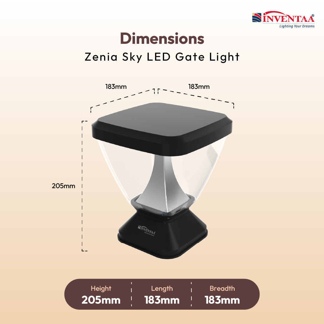 Zenia SKY 12W Outdoor Gate Pillar Light — 3-in-1 LED (Cool, Warm & Neutral) | Waterproof Post Top Wall Mount Light for Home Gate, Compound & Boundary Wall