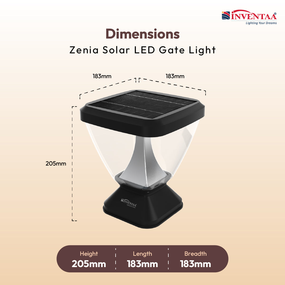 Zenia Solar 12W Outdoor Gate Pillar Light — 3-in-1 LED (Cool, Warm & Neutral) | Waterproof Post Top Wall Mount Light for Home Gate, Compound & Boundary Wall