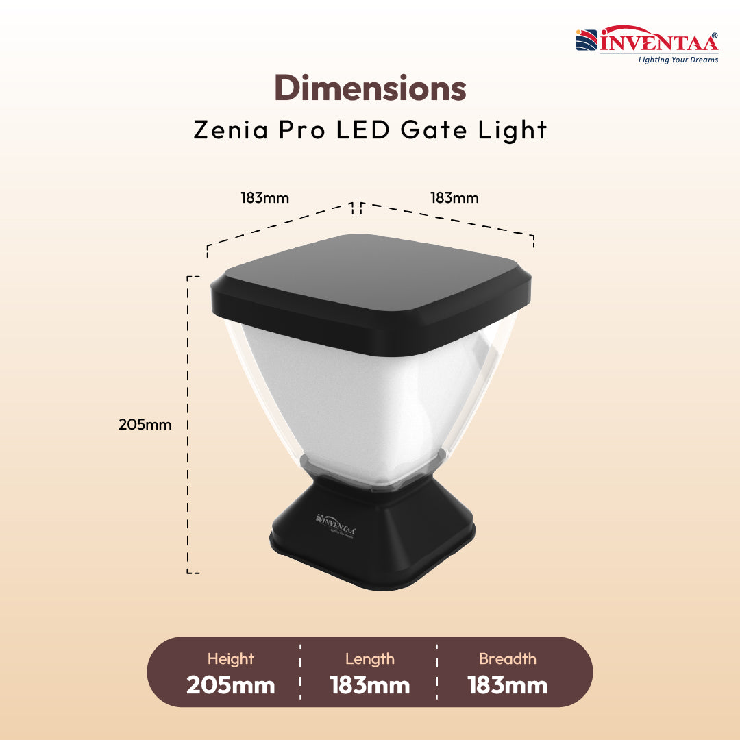 Zenia PRO 12W Outdoor Gate Pillar Light — 3-in-1 LED (Cool, Warm & Neutral) | Waterproof Post Top Wall Mount Light for Home Gate, Compound & Boundary Wall