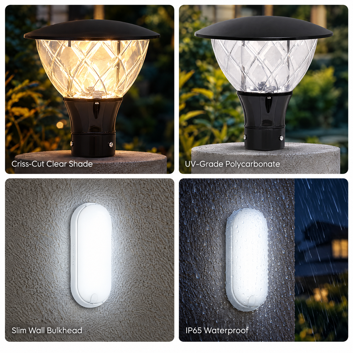INVENTAA Essential Gate Bundle | 4 Emiko Gate Lights (Without Bulb) + 2 Mini Ora 10W LED Bulkhead Lights