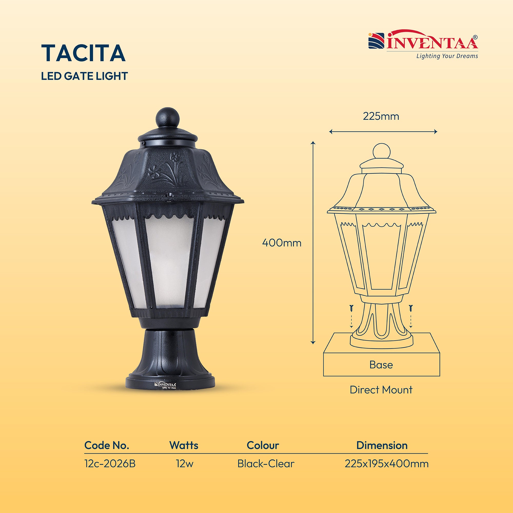 Tacita 12W LED Gate Lights for Gate Pillars with Lights - Modern Entrance Gate Lights