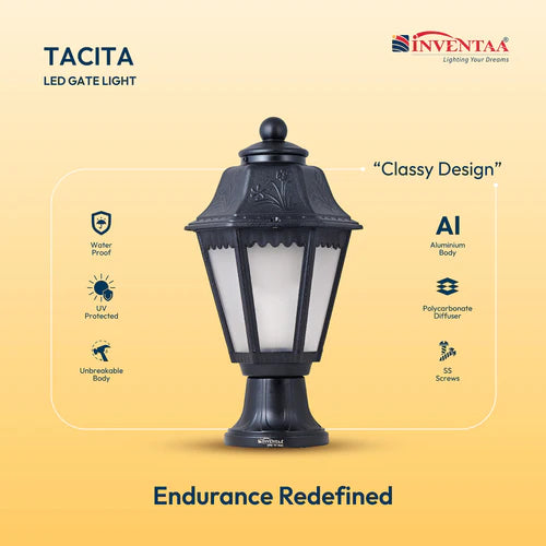Tacita Modern  12W Outdoor Gate Pillar Light — 3-in-1 LED (Cool-Warm-Neutral)  Waterproof Post Top Wall Mount Light for Home Gate, Compound & Boundary Wall
