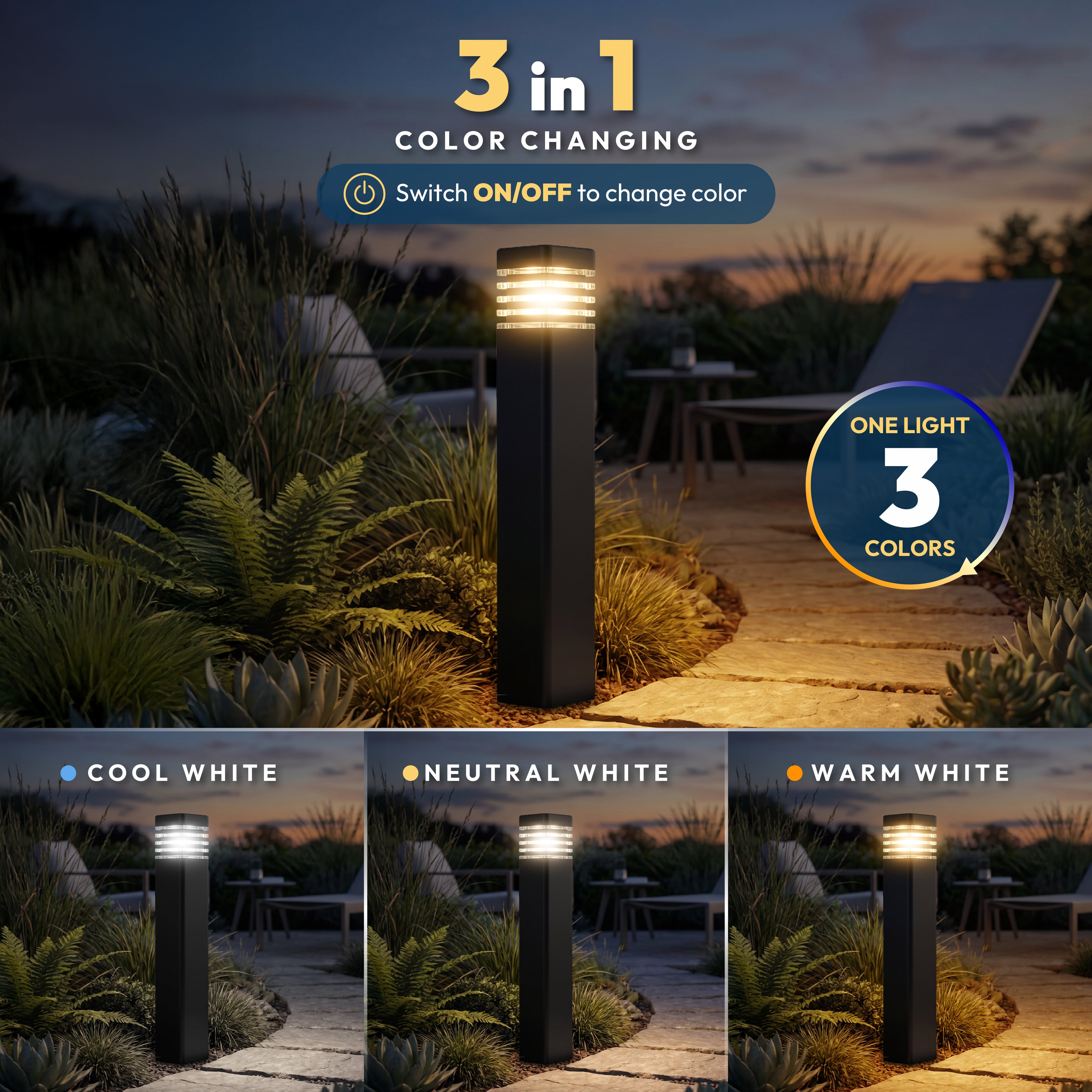 Eberta 3 in 1 LED Bollard Light – INVENTAA Garden Lighting