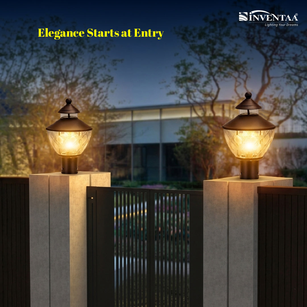 Kitty 10W Fancy Outdoor Gate Light — 3-in-1 LED (Cool-Warm-Neutral) | Waterproof Decorative Gate Pillar Lamp for Home Compound Wall | Inventaa