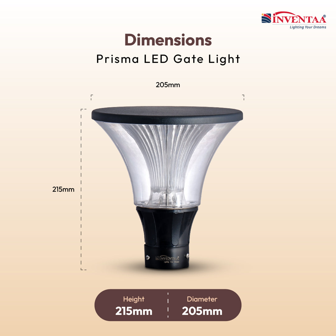 Prisma 12W Outdoor Gate Pillar Light— 3-in-1 LED (Cool,Warm and Neutral) | Waterproof Post Top Wall Mount Light for Home Gate, Compound & Boundary Wall