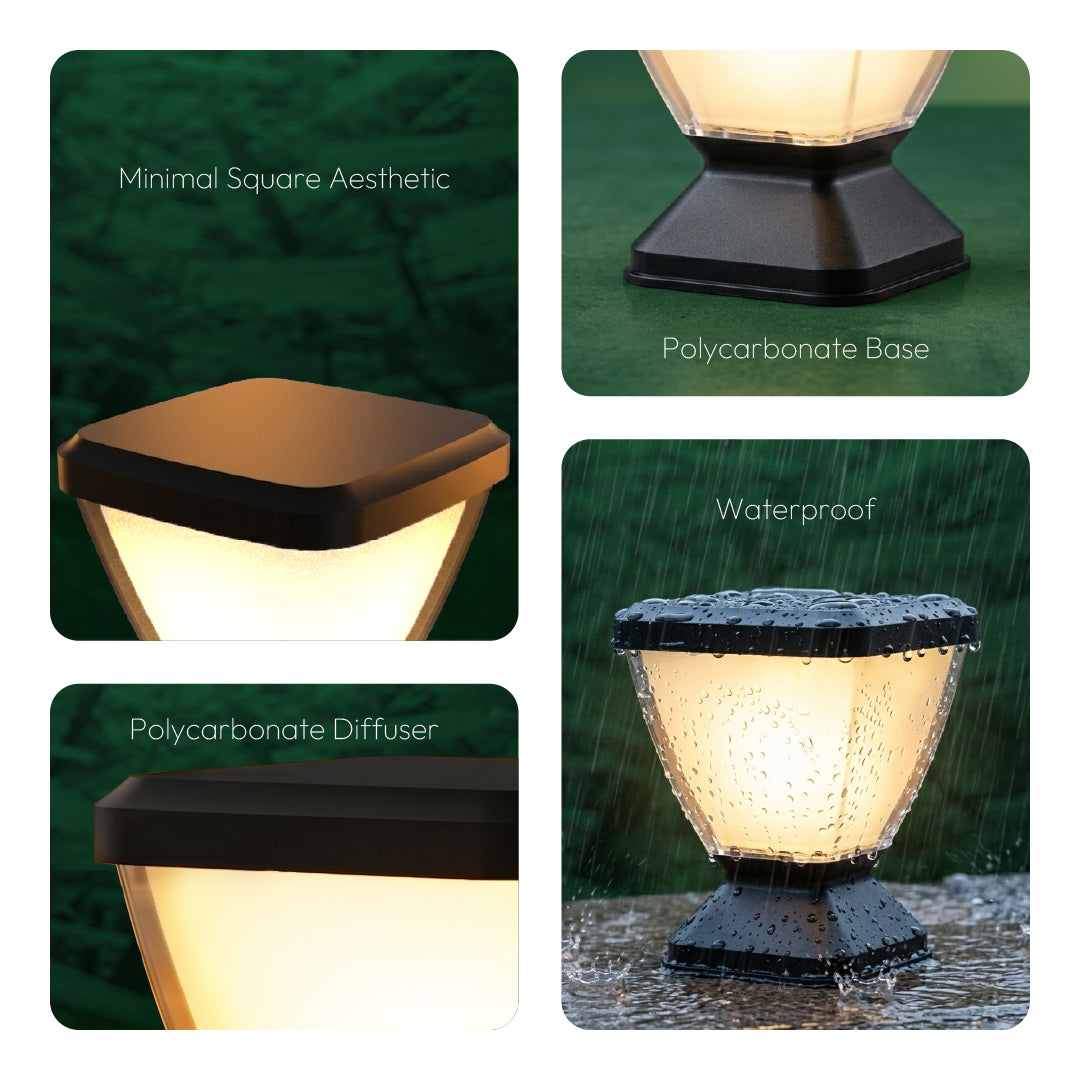 Zenia PRO 12W Outdoor Gate Pillar Light — 3-in-1 LED (Cool, Warm & Neutral) | Waterproof Post Top Wall Mount Light for Home Gate, Compound & Boundary Wall