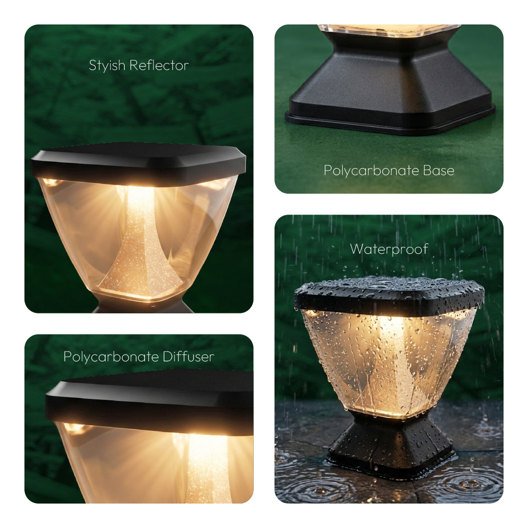 Zenia Solar 12W Outdoor Gate Pillar Light — 3-in-1 LED (Cool, Warm & Neutral) | Waterproof Post Top Wall Mount Light for Home Gate, Compound & Boundary Wall