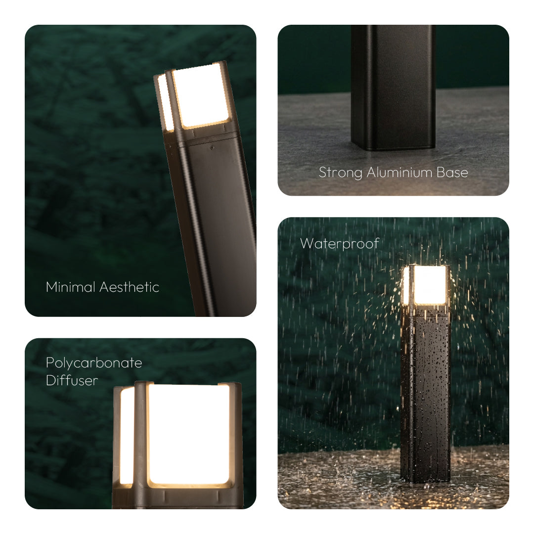 Features of Cuba LED outdoor bollard light – aluminium body, UV protected, rustproof and waterproof
