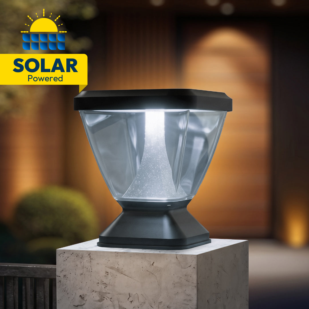 Zenia Solar 12W Outdoor Gate Pillar Light — 3-in-1 LED (Cool, Warm & Neutral) | Waterproof Post Top Wall Mount Light for Home Gate, Compound & Boundary Wall