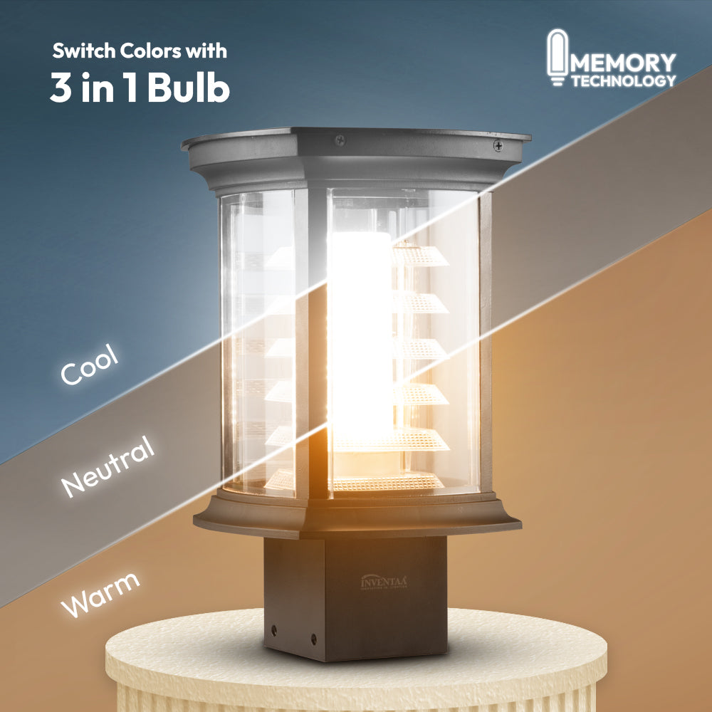 Athena 3 in 1 LED gate light outdoor with cool white neutral warm light modes waterproof pillar light for home entrance