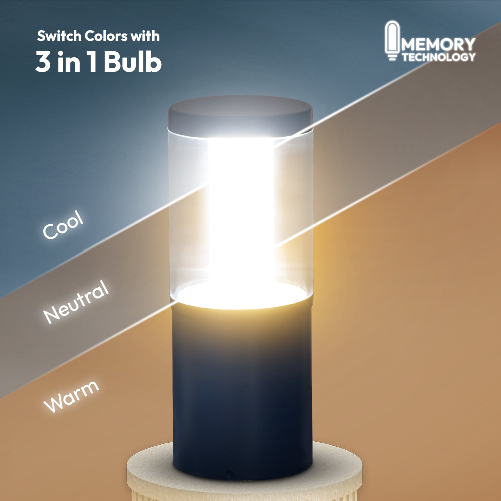 Electra stem 3 in 1 LED gate light outdoor with cool white neutral warm light modes waterproof pillar light for home entrance