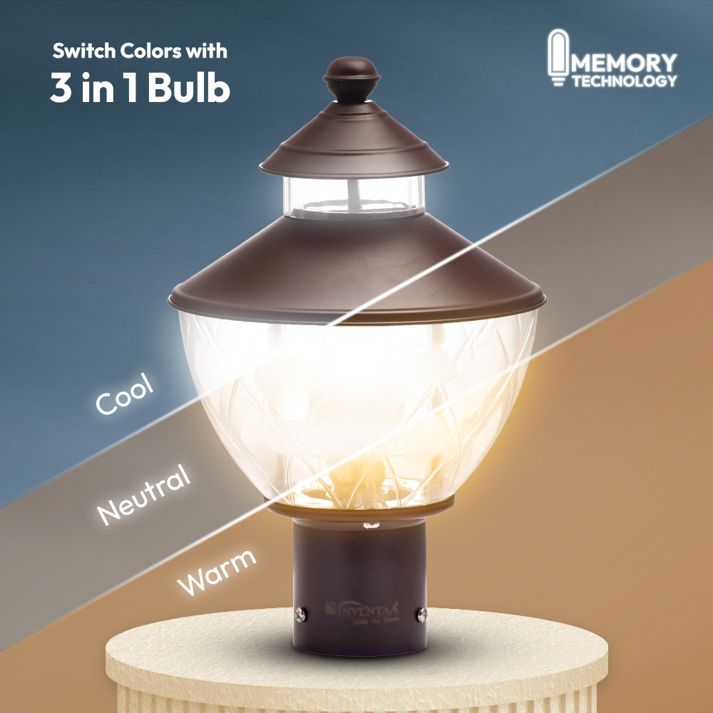 Kitty 3 in 1 LED gate light outdoor with cool white neutral warm light modes waterproof pillar light for home entrance