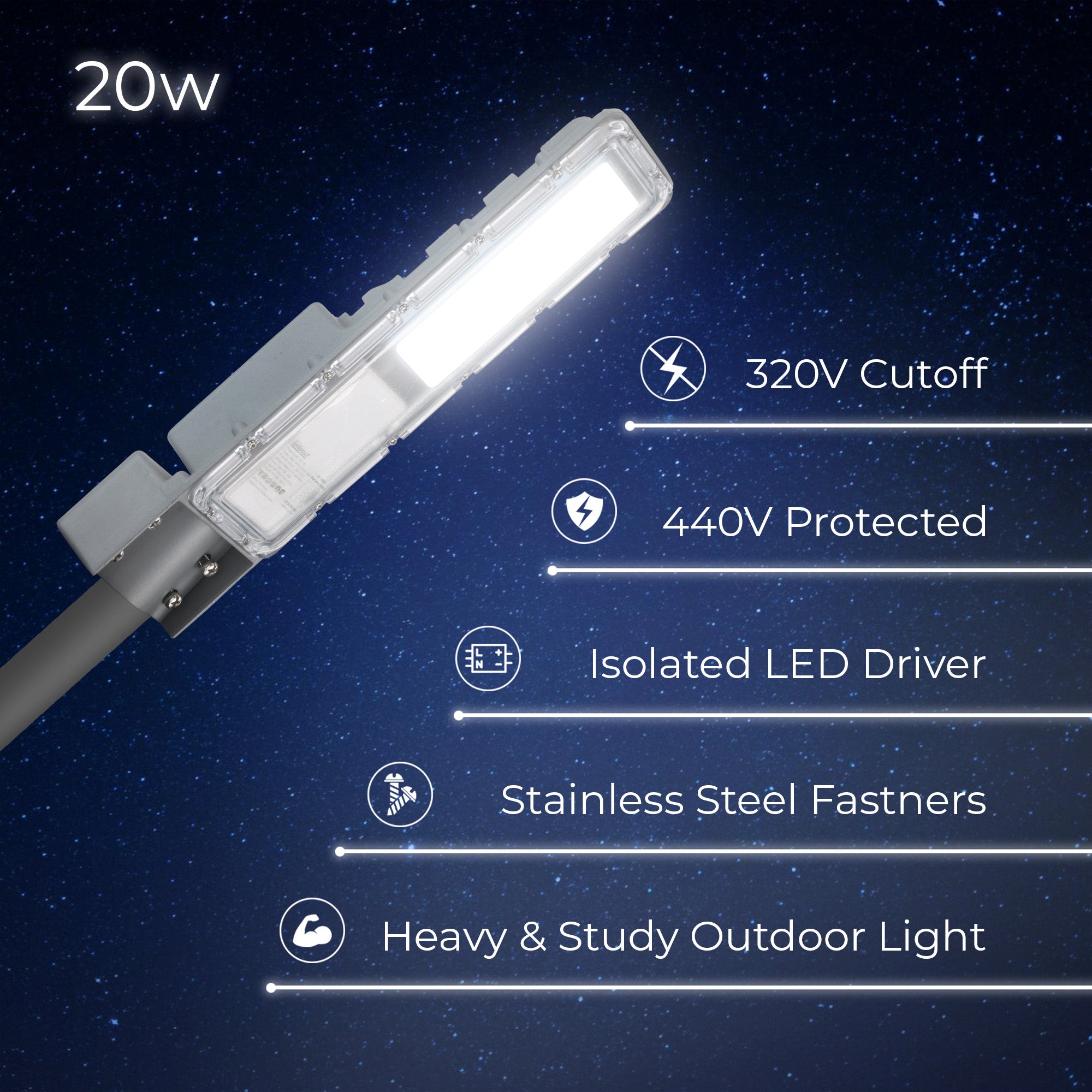 Specifications of Veeta 20W led street path light #watts_20w
