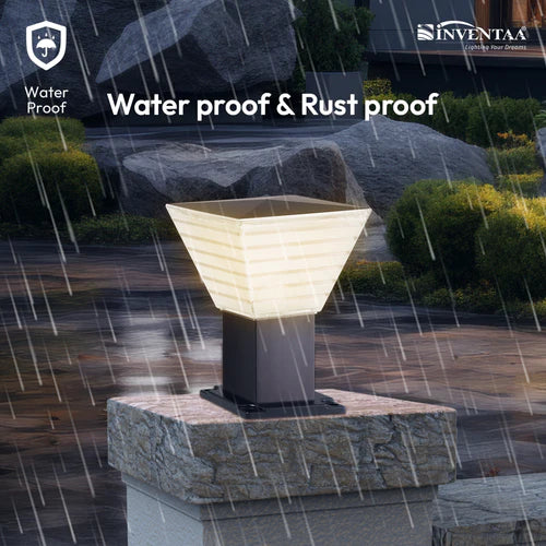Villa 12W Fancy Outdoor Gate Light — 3-in-1 LED (Cool-Warm-Neutral) | Waterproof Decorative Gate Pillar Lamp for Home Compound Wall | Inventaa